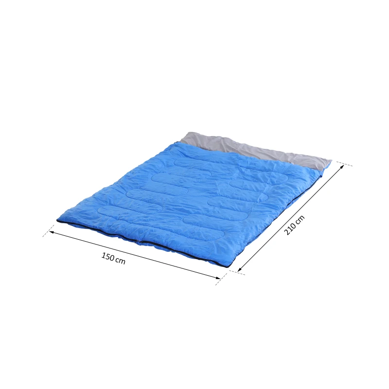 Saco de Dormir Doble Plaza Convertible en 2 Sacos Independientes 210x150 cm Azul