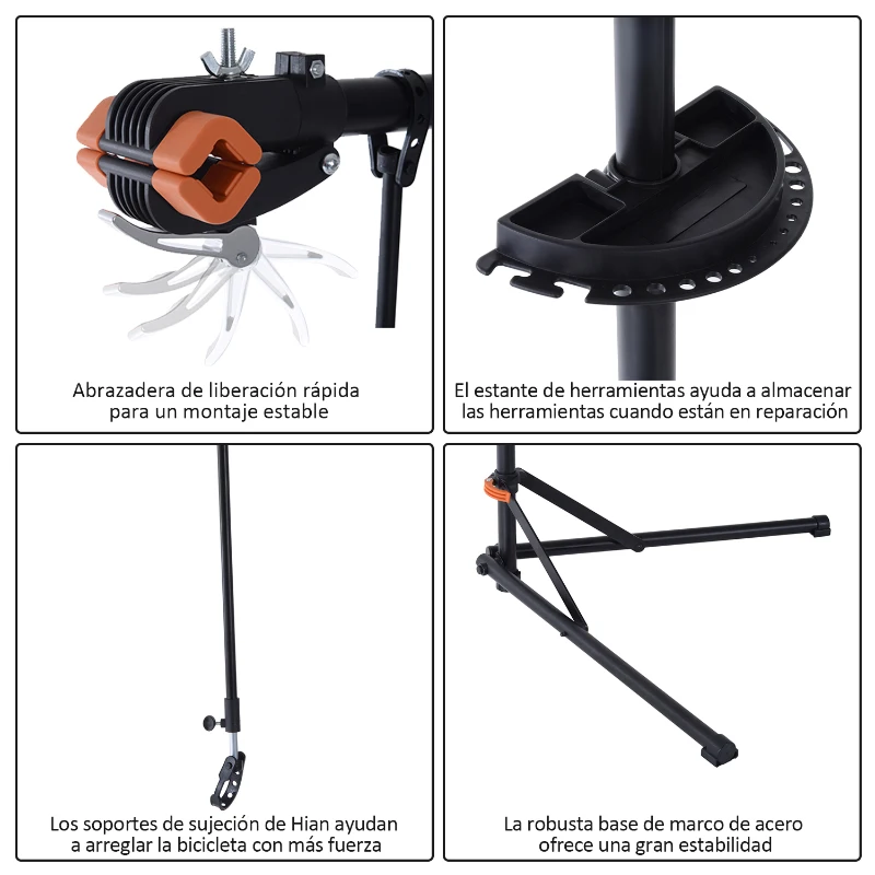 HOMCOM Caballete para Bicicleta Reparación de Ciclismo Soporte de Montaje para Bicicletas Bandeja Negro