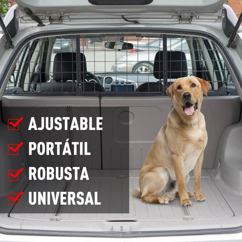 PawHut Rejilla Separador Perro Coche Extensible Universal Reja de Seguridad Barrera para Perro y Maletas Mascota Apoyo para Cabeza 91-145x30 cm Acero