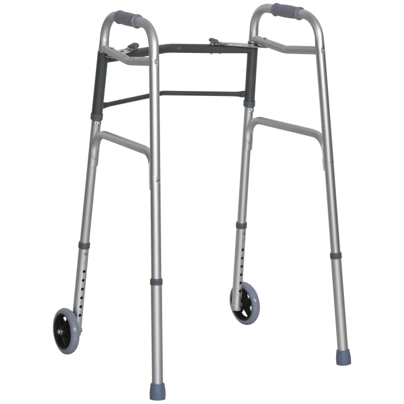 HOMCOM Andador para Ancianos Caminador Plegable con Altura Ajustable Almohadillas de Pies Marco de Aleación de Aluminio 64x50x77-95 cm Plata