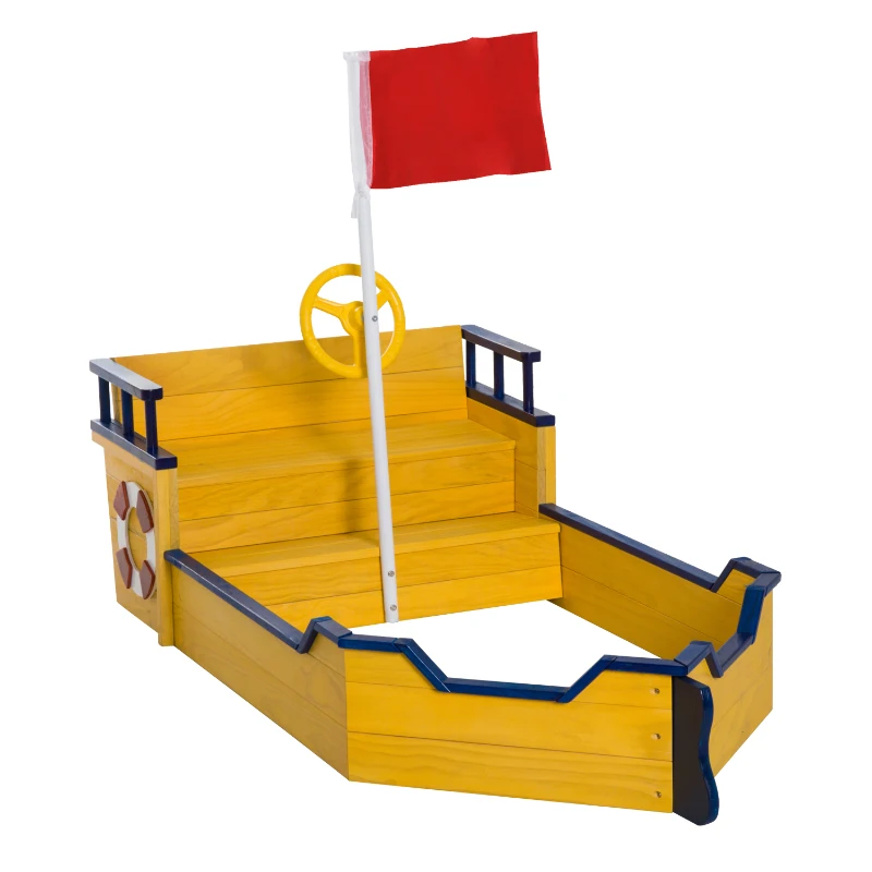 HOMCOM Arenero Niños Cajón Caja Parque de Arena para Juego Estilo Barco Juguete Playa Jardín Patio 157.5x78x46cm Madera