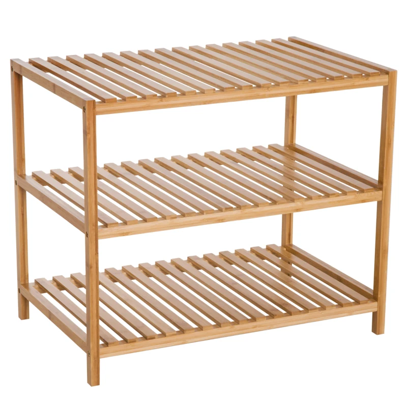 HOMCOM Estantería de Bambú 3 Niveles Estantería Almacenaje para Baño Librería Organizador Zapatero 65x40x55cm