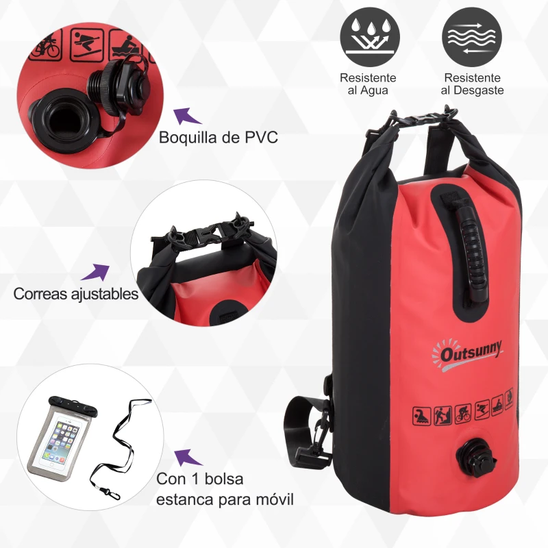 Bolsa Estanca 20L PVC Bolsa Seca Impermeable Mochila con Correa Ajustable para Deporte Aire Libre Φ25x61cm