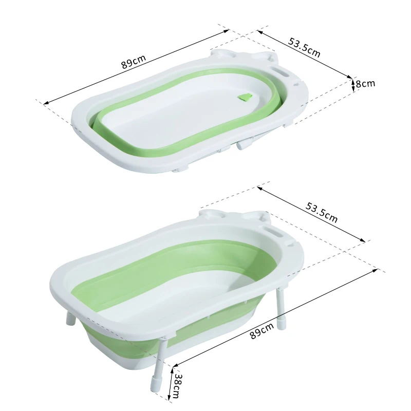 HOMCOM Bañera para Bebé y Niño para Baño Infantil Plegable Portátil y Segura Certificado EN71-1-2-3 Material PP+TPE Color Blanco y Verde 89x53.5x22cm