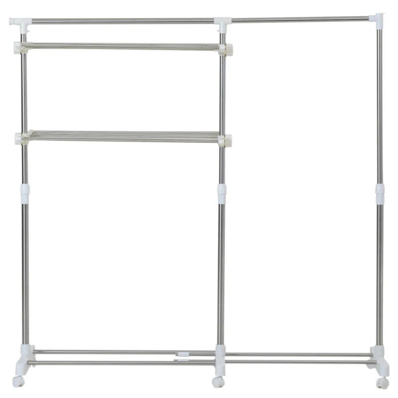 HOMCOM Perchero Burro Ajustable de Ropa Perchero Multiuso con Ruedas y Frenos Tendedero para Secado de Ropa Tubos de Acero Inoxidable 172x55x158cm