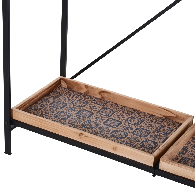 HOMCOM Consola Vintage Industrial Plegable Estantería de 2 Niveles Multiusos de Metal y Madera Carga 40kg 120x40x84cm