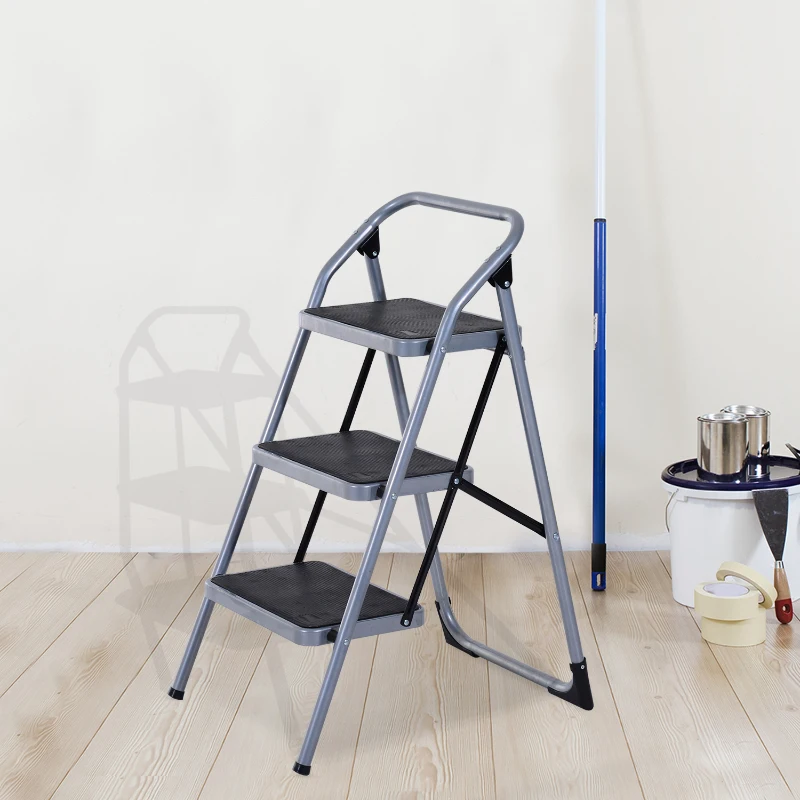 HOMCOM Escalera Plegable de Acero Taburete Escabel Base Antideslizante Tijera 2 Modelos (3 Peldaños)