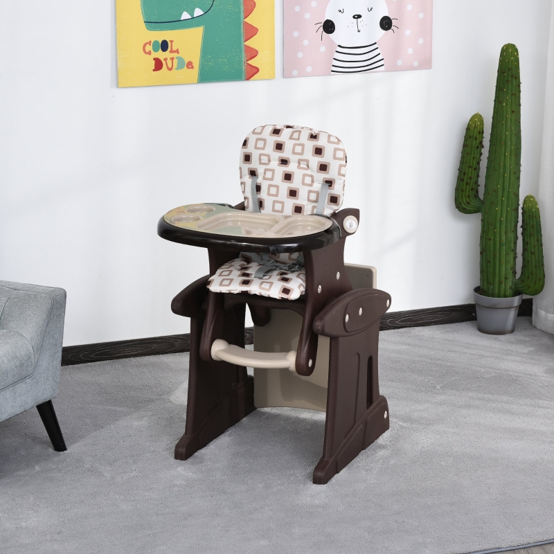 HOMCOM Trona para Bebés 3 en 1 para Mayores de 6 Meses Transformable en Mesa y Silla Multifuncional Ajustable en 3 Posiciones Respaldo Alto Acolchado con 2 Bandejas Extraíbles 57x59x105 cm Blanco
