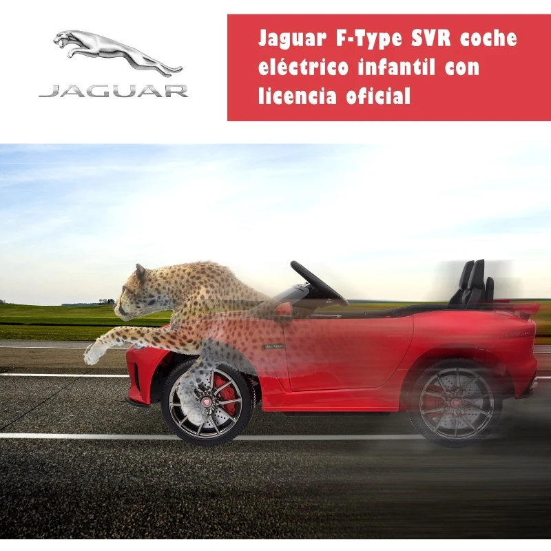 HOMCOM Coche Eléctrico Infantil Coche Juguete Jaguar F-Type SVR Niño de +3 Años con Mando a Distancia Con Música y Luces Doble Apertura de Puerta Batería 6V Carga 25kg 110x65x48cm Rojo