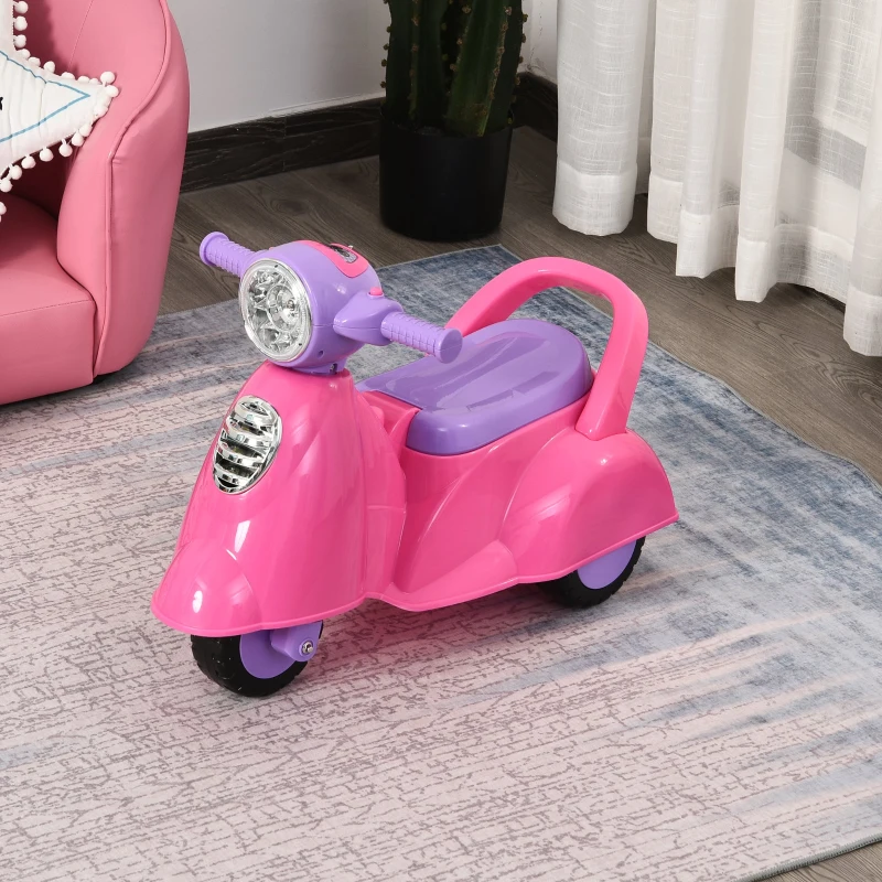 HOMCOM Moto Correpasillos para Bebés Mayores de 1 Año Andador Infantil Función de Luz Música Bocina Experiencia Realista 66x33x47,7cm Rosa
