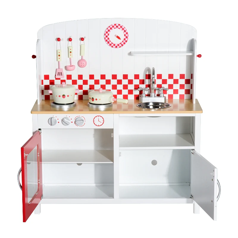 HOMCOM Cocina de Juguete Grande de Madera tipo Juego de Imitación con Accesorios para Niños +3 Años 70x30x88cm