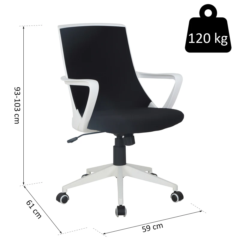 HOMCOM Silla de Escritorio y Oficina Silla de Ordenador Giratoria y Ergonómica con Altura Ajustable Ruedas y Tejido de Malla para Oficina Hogar Estudio 59x61x93-103cm
