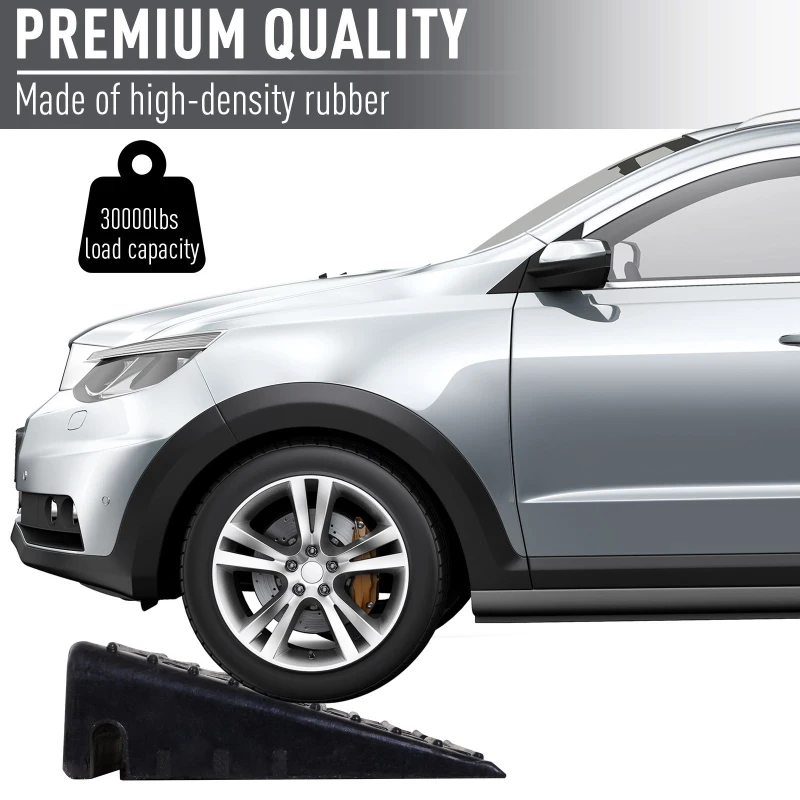 Set de 2 Rampas  para Coche de Caucho Par de Rampas Portátiles de AUTO Hasta 30 Toneladas para Remolques Scooters Carretillas 49x31x10cm