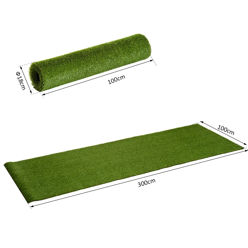 Outsunny Césped Artificial Rollo para Jardín 3 Rollos / Set Terraza Hierba Artificial para Exterior Reciclable Tacto Cómodo Fácil de Limpiar y Guardar 3x1m