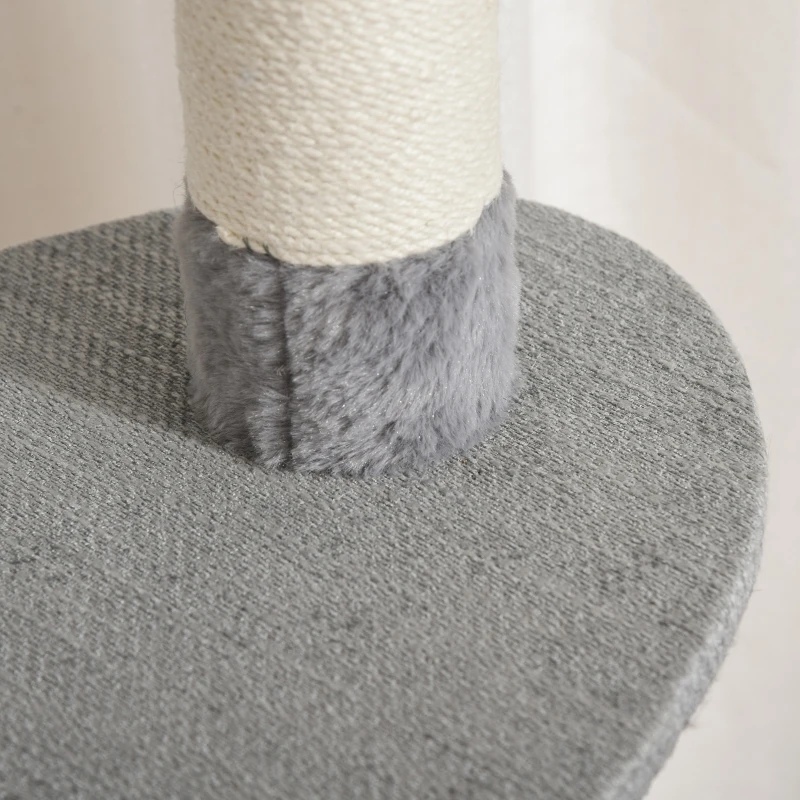PawHut Árbol Rascador para Gatos Grande 80x55x122 cm con Hamaca Plataformas Juguetes Colgantes de felpa Suave y Postes para Rascar de Sisal Natural Gris