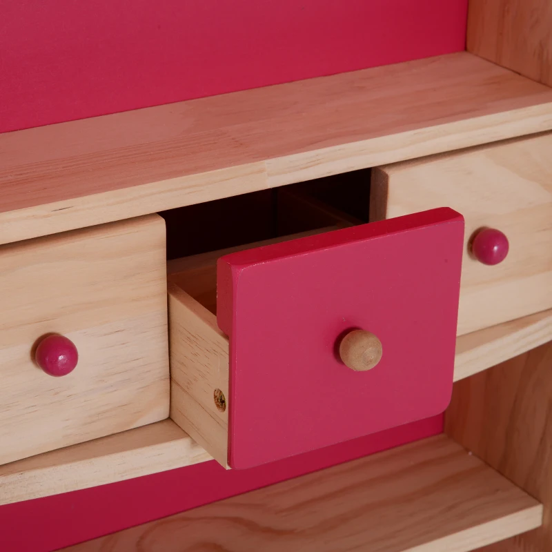 HOMCOM Tienda de Juguete Madera Soporte Puesto de Mercado de Juguete para Niños +3 Años Capota Roja 90x70x120cm