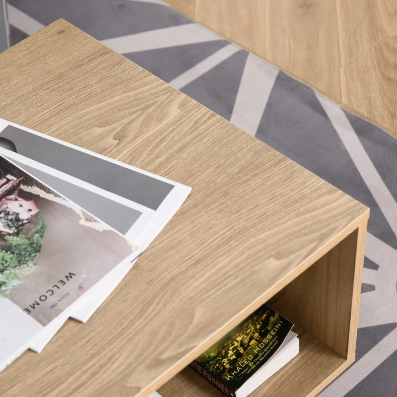 HOMCOM Mesa de Centro de Madera Mesita de Café Moderna con 2 Compartimentos para Sala de Estar 110x50x41,5 cm Natural