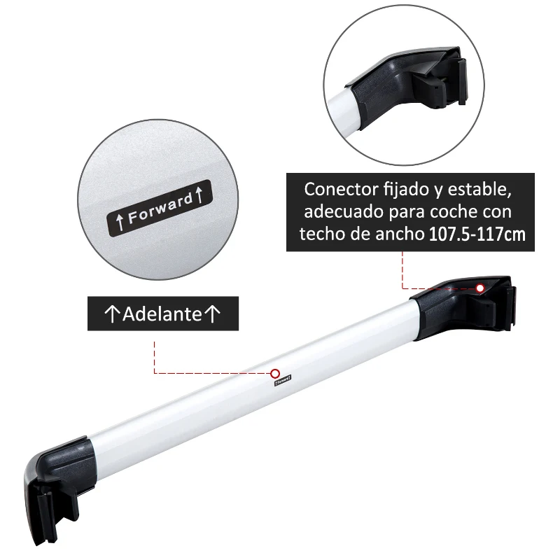 HOMCOM Juego de Barras para Techo de Coche tipo Baca Portaequipajes de Aluminio con Cierre Apto para 107,5-117cm