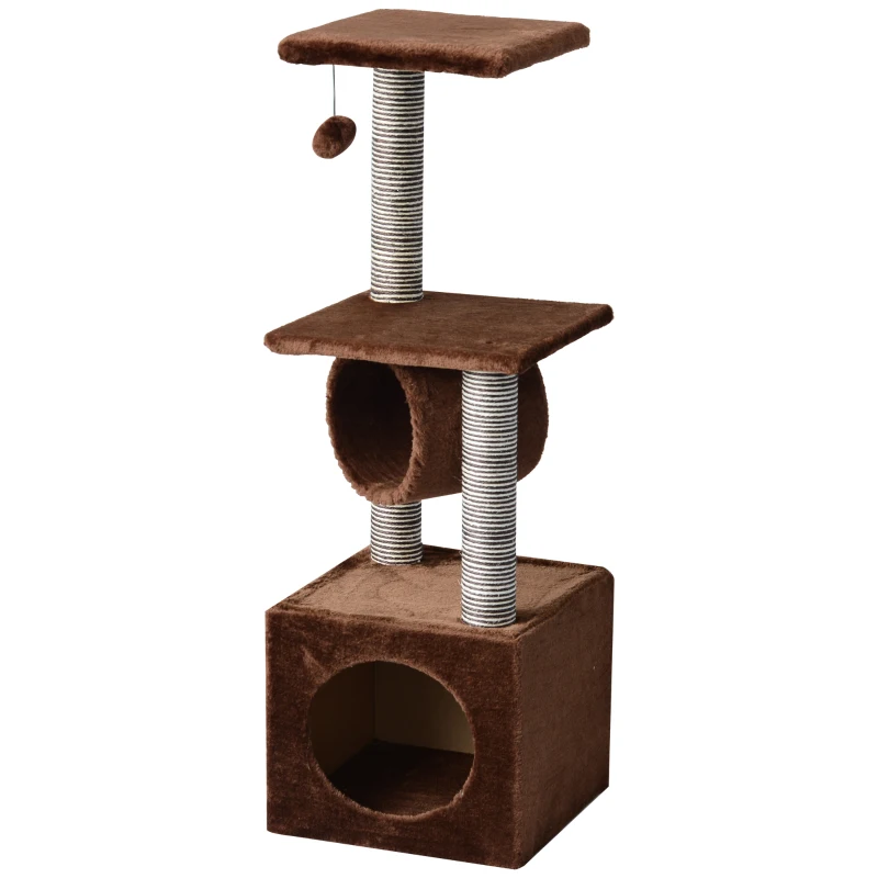 PawHut Árbol para gatos Rascador Grande con Plataformas Casetas Bolas de Juego 35x35x104cm tablero de partículas Cubierto de Felpa Beige