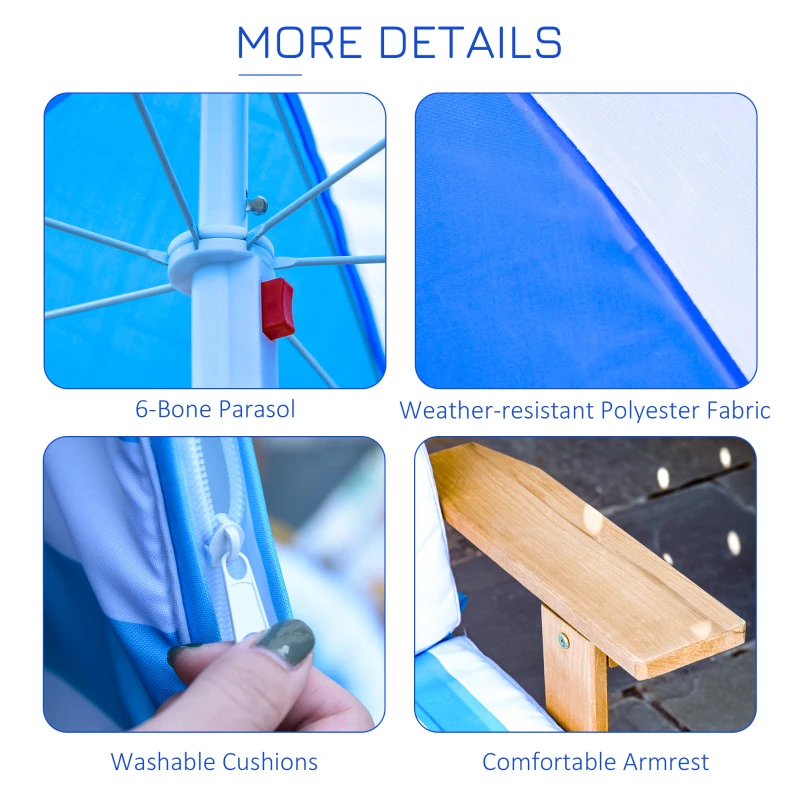 Outsunny Wooden Lounge Chair for Kids Lightweight w/ Foldable Adjustable Parasol Outdoor