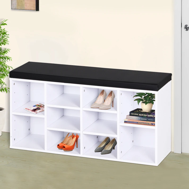 HOMCOM Gabinete de Zapatos de Madera con Asiento para Entrada Pasillo Banco de gabinete de zapatos Banco Moderno de Almacenamiento para Casa Salón con 12 Cubos 103.5x48x30cm