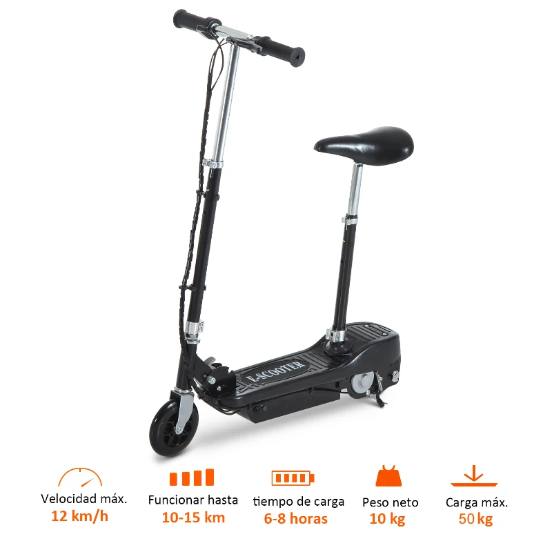 HOMCOM Patinete Eléctrico Plegable para Niños y Adolescentes  E-Scooter con Manillar y Asiento Ajustable Freno Pie 79x37x99cm  Negro