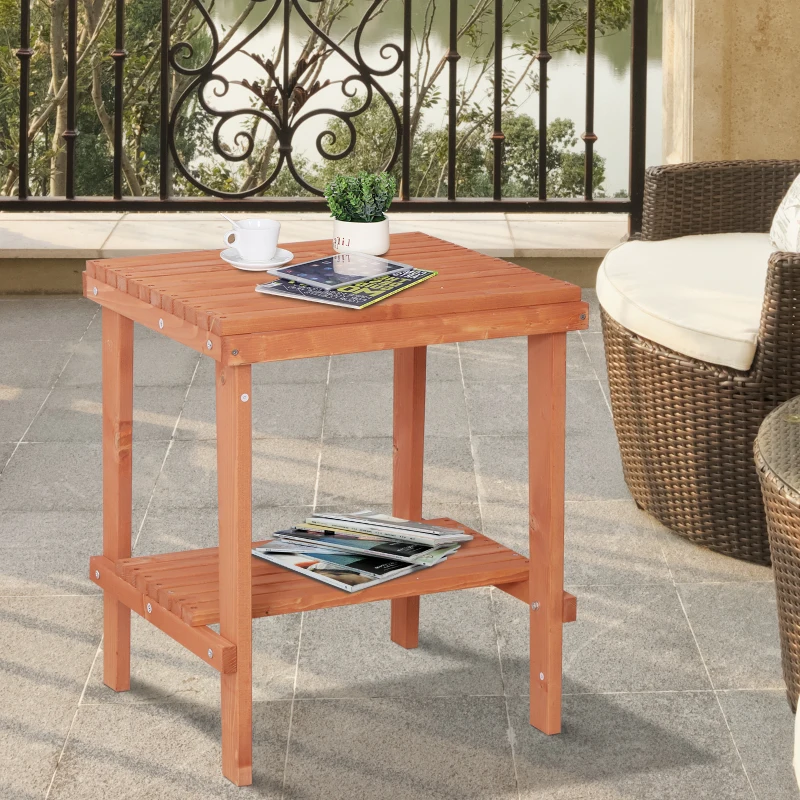 Outsunny Mesa Auxiliar para Jardín con 2 estantes de Madera Mesitas de Café Mesa Lateral para Sofá Salón Dormitorio 50x50x60 cm