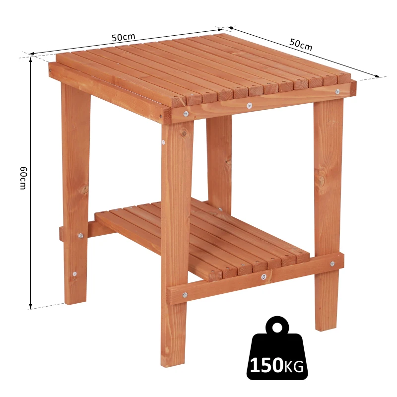 Outsunny Mesa Auxiliar para Jardín con 2 estantes de Madera Mesitas de Café Mesa Lateral para Sofá Salón Dormitorio 50x50x60 cm