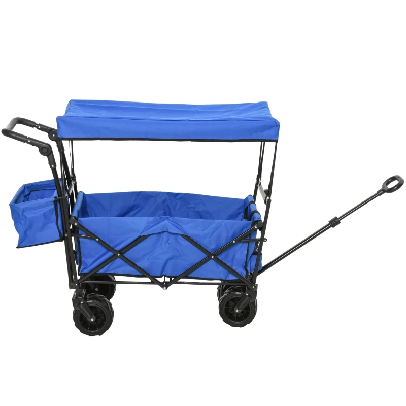 Carro Transporte Plegable de Playa Jardín Champing Viaje con Toldo y Manillar Cuatro Ruedas Regulable en Altura de 110x56x101cm Color Azul Carga Max 100kg