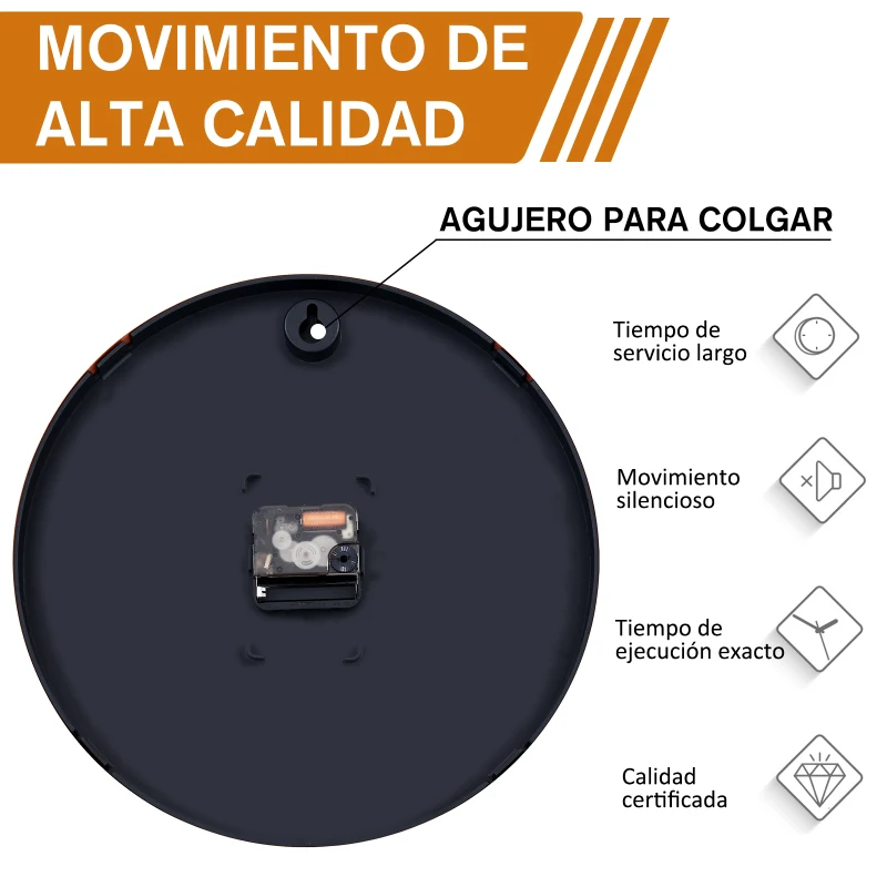 HOMCOM Reloj de Pared Silencioso y Moderno 30x30x4.5cm Decorativa Acrílico Resistente y Marco Plástico