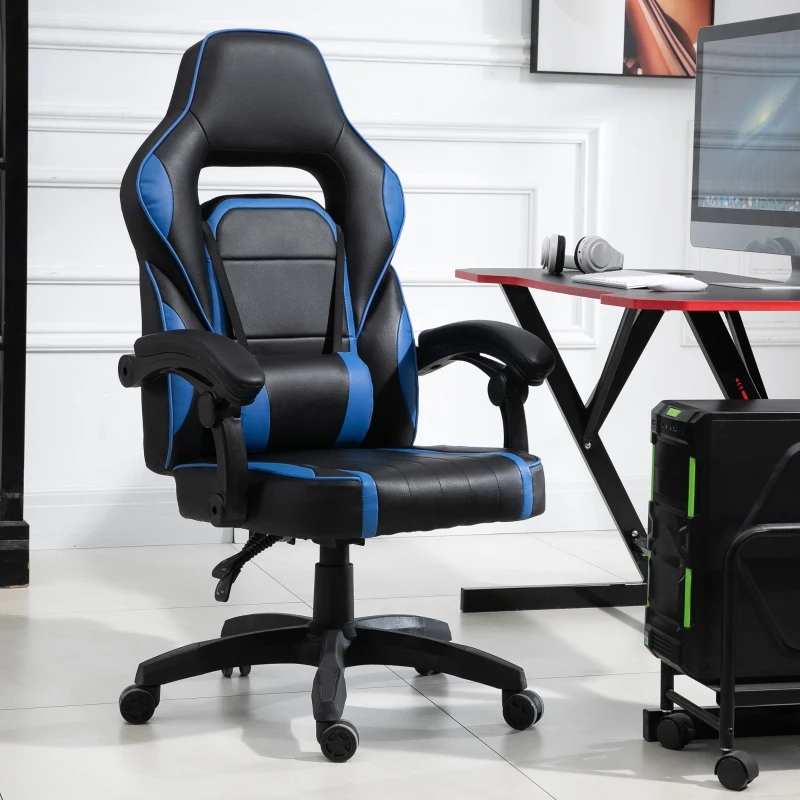 Vinsetto Silla de Oficina Ergonómica Ajustable en Altura Reclinable hasta 135° Silla Gaming Racing con Respaldo Alto Reposabrazos Regulable Asiento Acolchado 64x69x119-129 cm Azul