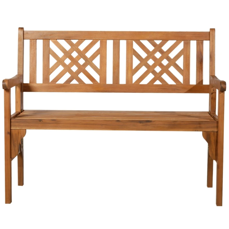 Outsunny Banco de Jardín de 2 Plazas Banco Plegable para Patios Silla de Madera de Acacia Diseño de Calado para Exteriores 112.5x56.5x96cm