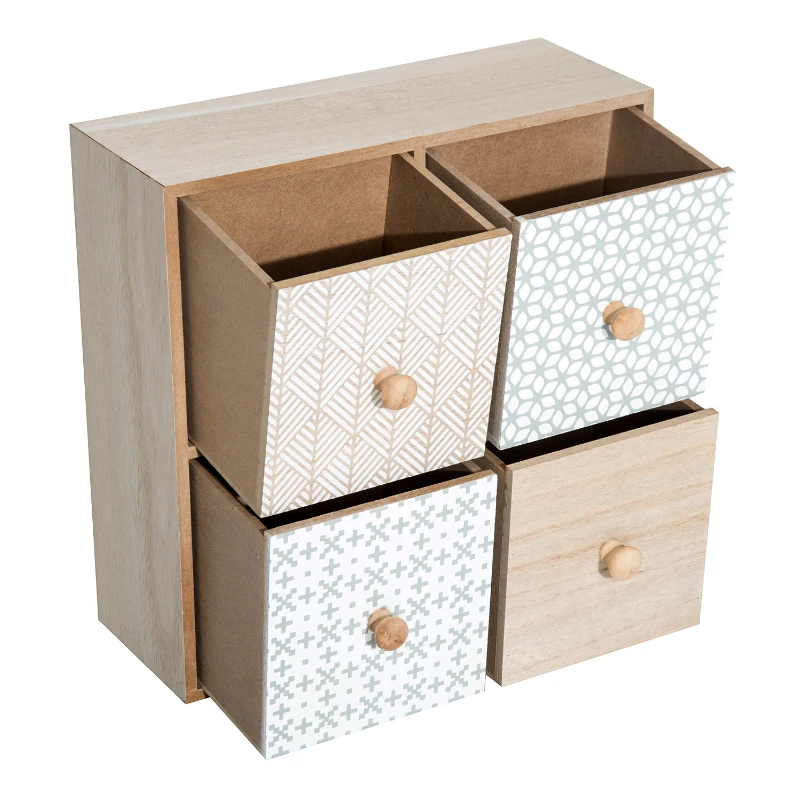 HOMCOM Cajonera de Madera tipo Cómoda y Organizador con 4 Cajones de Almacenamiento para Hogar 26x11.7x26cm