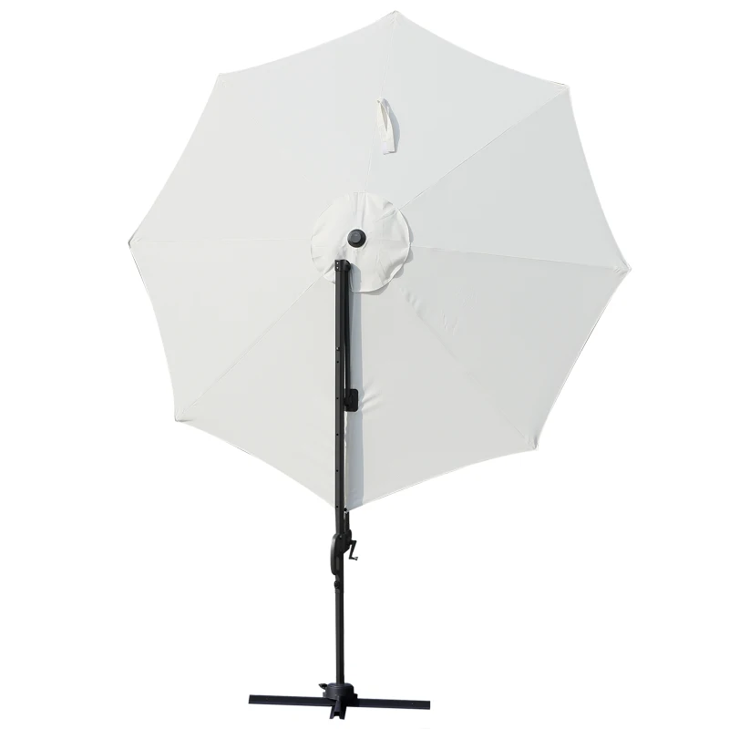 Outsunny Sombrilla de Aluminio Jardín Ø300x250 cm Parasol Excéntrico con Rotación 360° Inclinación de 6 Niveles con Manivela Ventilación y Base Cruzada para Patio Terraza Crema