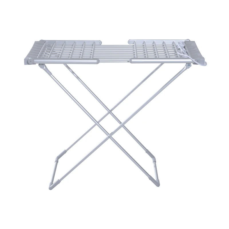 HOMCOM Tendedero Eléctrico Plegable con Alas Secador de Ropa Tendedero de Pie 8 Barras Base en Forma X Extensible 149x54x92cm Aluminio