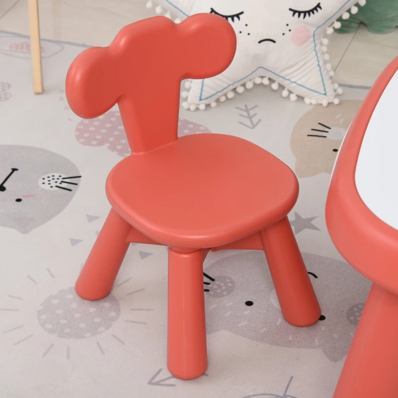 HOMCOM Conjunto de Mesa y 2 Sillas Infantiles Escritorio con Pizarra Blanca Multifuncional para Niños de +12 Meses 64,4x52x45,6 cm Rojo Coral