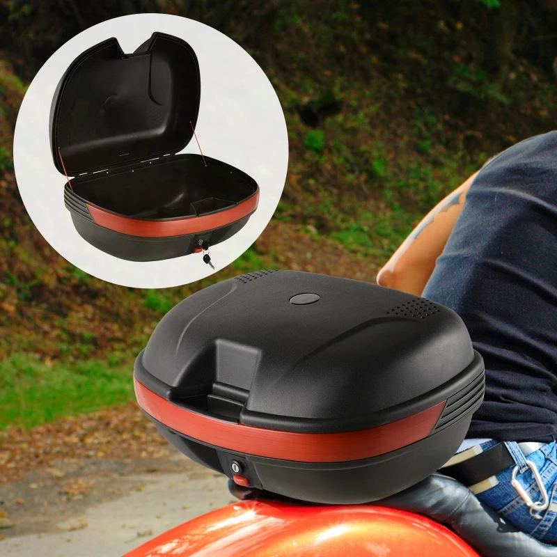 HomCom® Baul para Moto con Cerradura 44L de Capacidad 2 Llaves Kit de Montaje 54x41x28 cm Color Negro