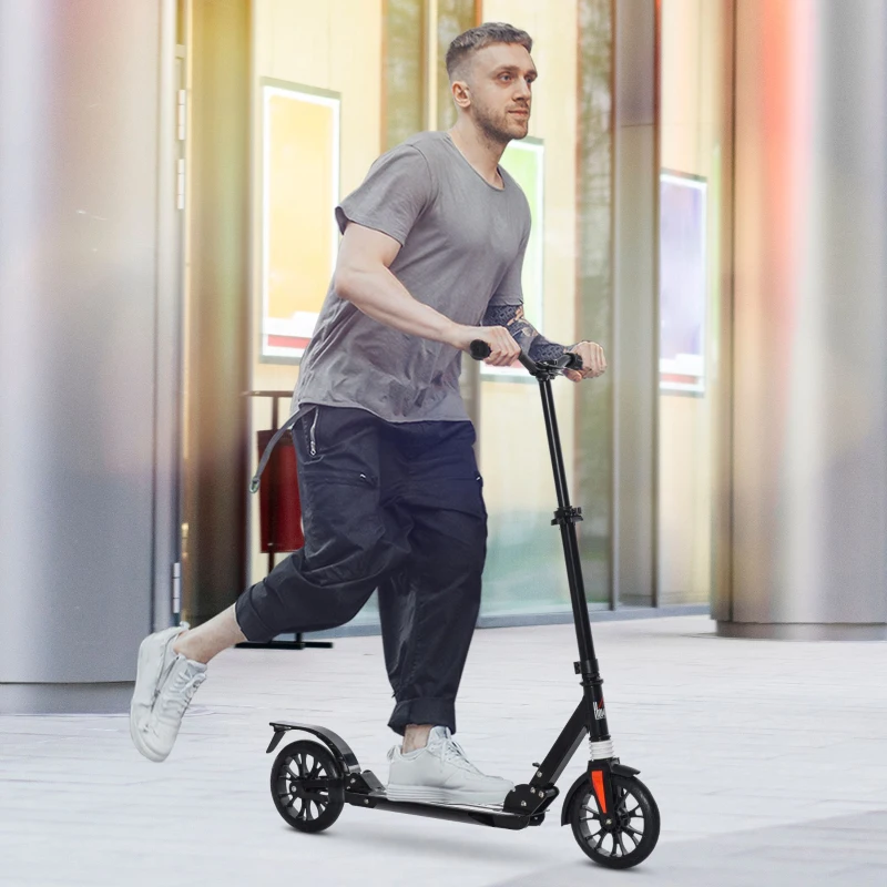 HOMCOM Foldable Adjustable Kick Scooter w/ Rear Wheel Brake, Shock Mitigation for 14+