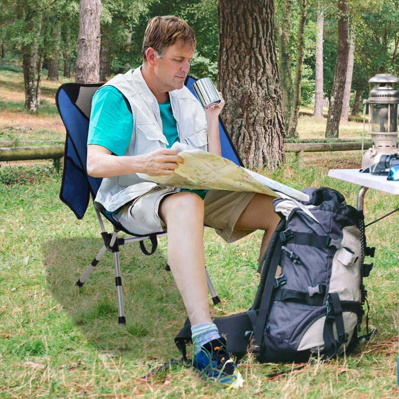 Silla de Camping Plegable con Bolsa de Transporte Altura Ajustable Ligera Sporta hasta 120kg Aluminio y Poliéster 58x49x55-64 cm Azul
