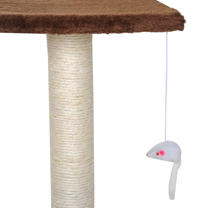 PawHut Árbol Rascador para Gatos Altura 70 cm con Cueva de Felpa Suave 2 Plataformas Postes Rascadores de Sisal Natural y Ratón de Juguete 45x33x70 cm Marrón Café