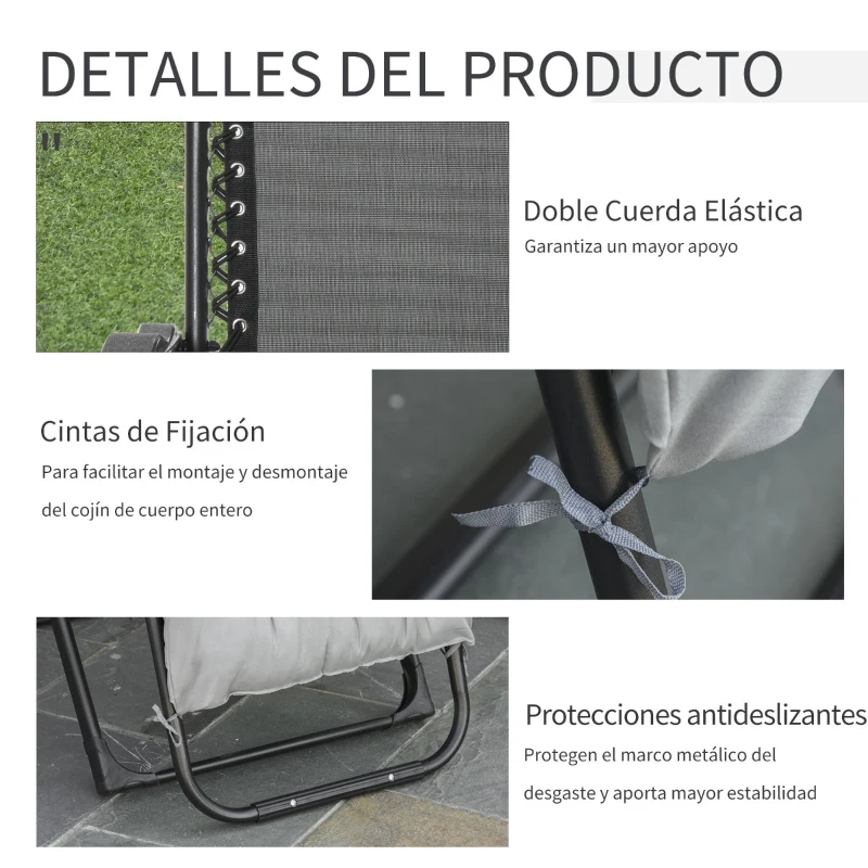 Outsunny Tumbona Plegable Silla Reclinable con Cojín Extraíble Acolchado de Texteline para Patio Playa Jardín Carga 120 kg 90x65x110 cm Gris