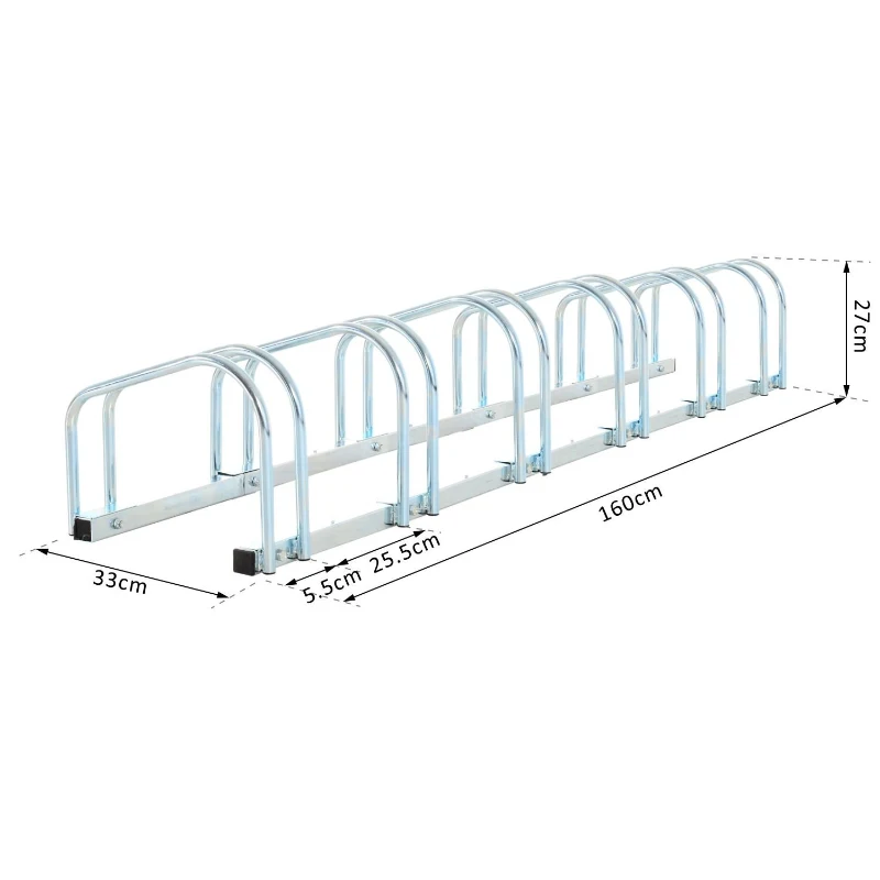 HOMCOM Soporte para Aparcar 6 Bicicletas Aparcamiento 6 Bicicletas para Suelo y Pared Garaje Almacenamiento Acero 179x33x27 cm Plata