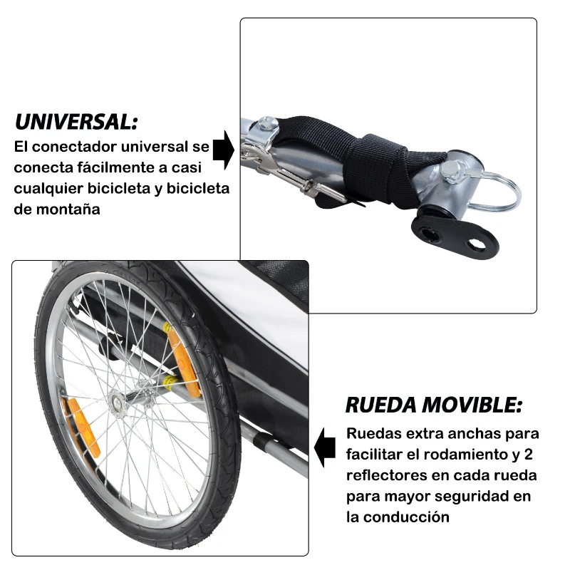 PawHut Remolque Bicicleta Perros Mascota 1 Bandera 6 Reflectores Remolque Bici Blanco y Negro