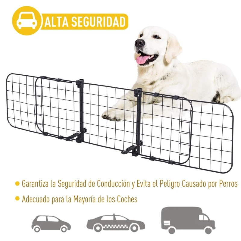 PawHut Rejilla Separador Perro Coche Extensible Universal Reja de Seguridad Barrera para Perro y Maletas Mascota Apoyo para Cabeza 91-145x30 cm Acero