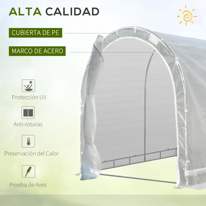 Outsunny Invernadero de Jardín 240x180x195 cm Caseta Tipo Túnel para Cultivo de Plantas Verduras con 2 Puertas Enrollables Acero Verde