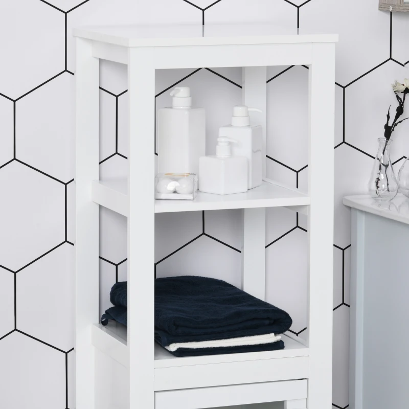 HOMCOM Armario de Baño Armario de Suelo Mueble Columna para Baño de 2 Estantes Abiertos Armario Organizador con Puerta de Persiana 40x35x125 cm Blanco
