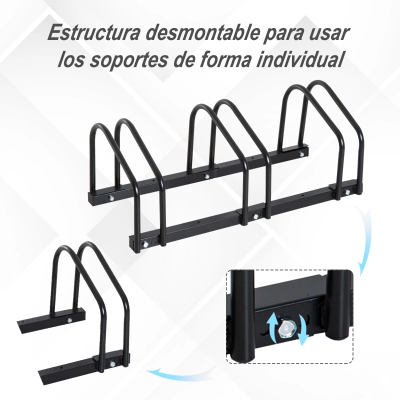 HOMCOM Aparcamiento para 3 Bicicletas Soporte de Acero para Aparcar Bicicletas en el Suelo Estacionamiento para Interior y Exterior 70,5x33x27 cm Negro