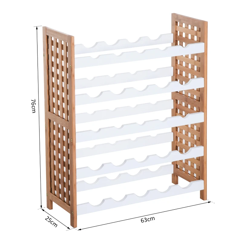 HOMCOM Botellero Bambú para 25 Botellas Estante de Vino Botellero Madera Apilable 5 Baldas Estantería para Apilar Cocina Sala de Estar 63x25x76cm Blanco