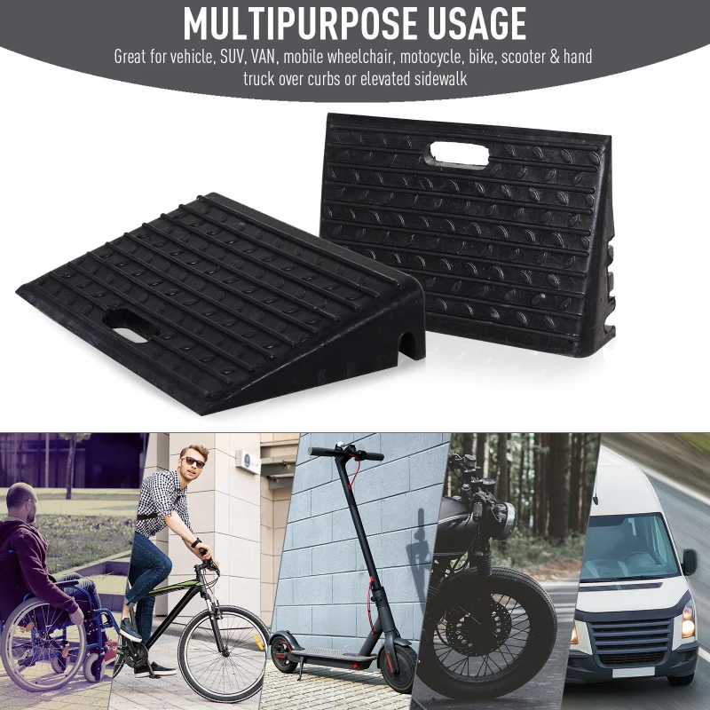 Set de 2 Rampas  para Coche de Caucho Par de Rampas Portátiles de AUTO Hasta 30 Toneladas para Remolques Scooters Carretillas 49x31x10cm