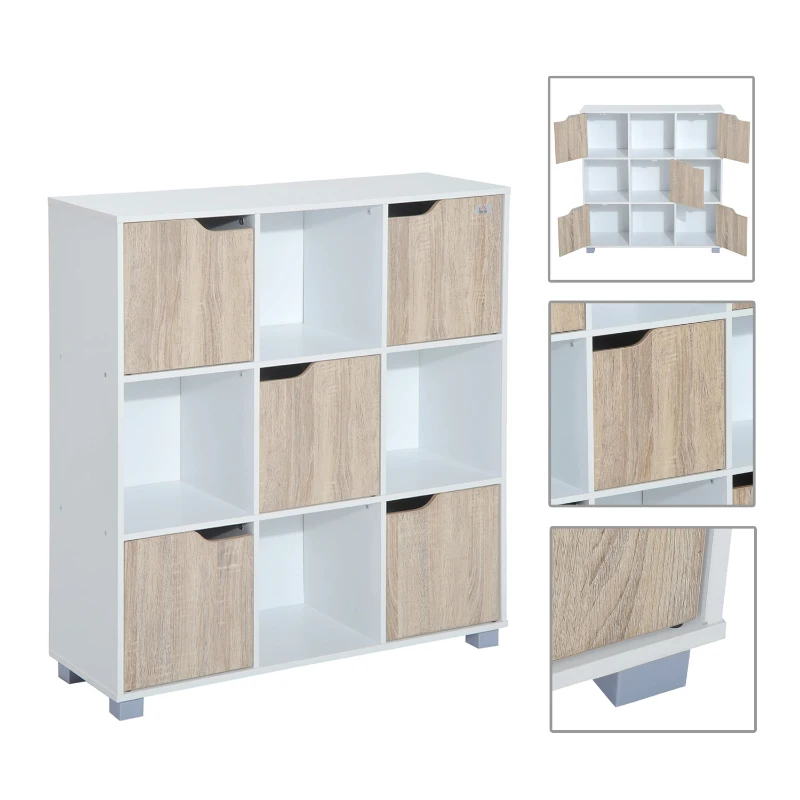 HOMCOM Estantería Librería Alta para libros tipo Biblioteca Organizador Multifuncional Blanco-Roble (9 Cubos)